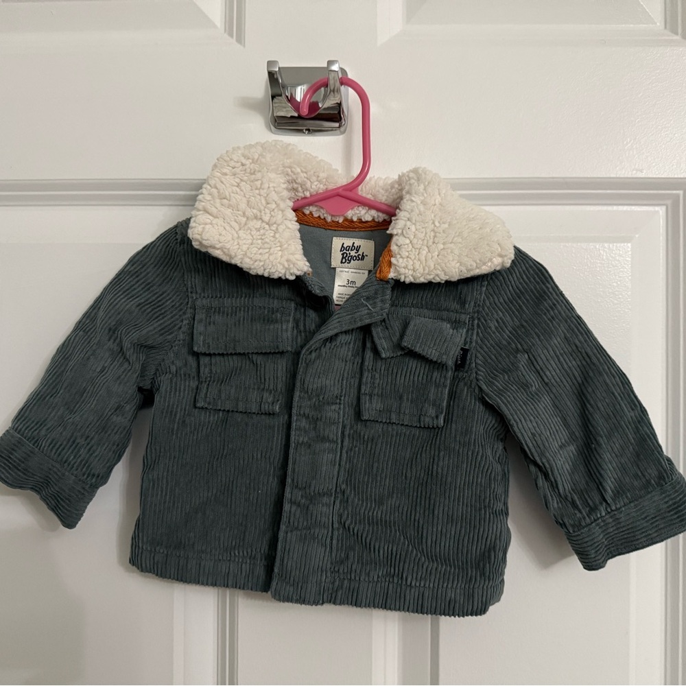 Baby Boys Green Corduroy Jacket with Sherpa Collar